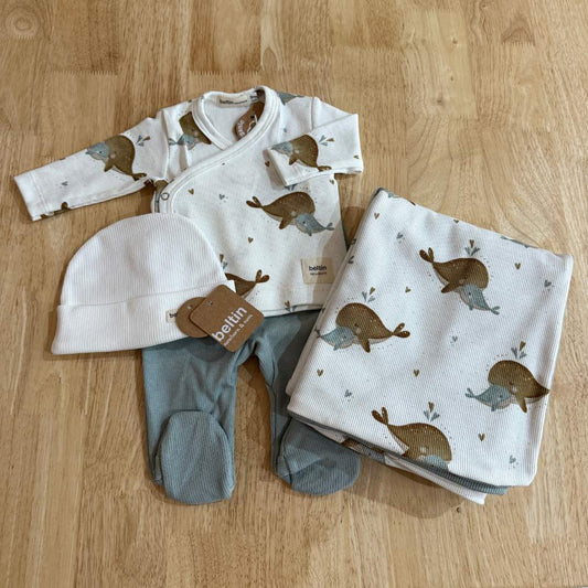 Conjunto Primera Puesta Ballena con gorrito