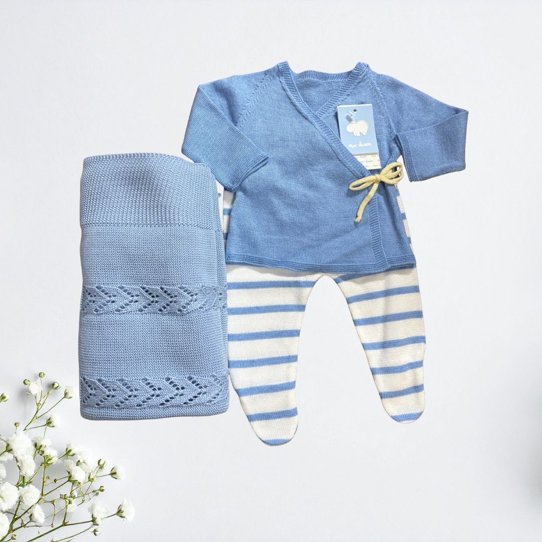 Canastilla conjunto AZUL con toquilla a juego