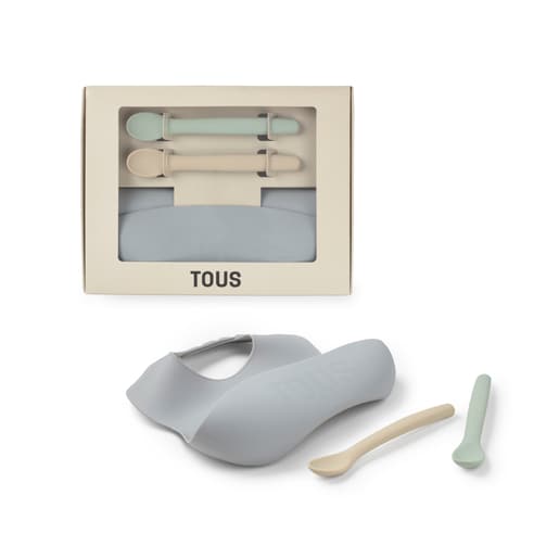 Set de babero y 2 cucharas Food Kit Azul Tous