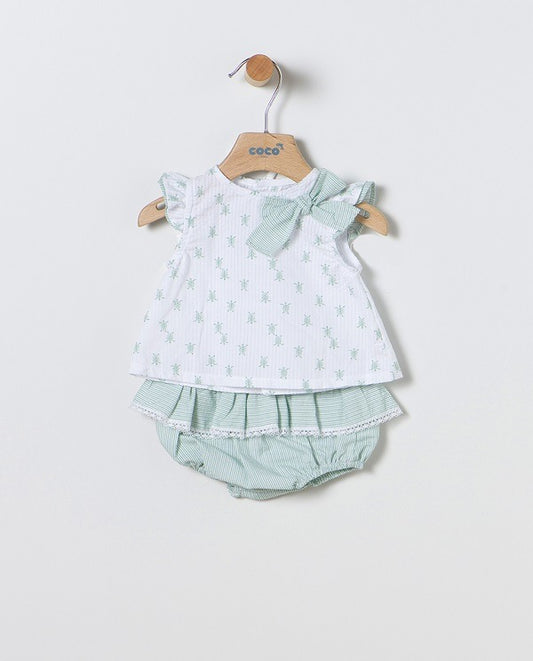 Conjunto de bebé niña estampado verde de tortuguitas