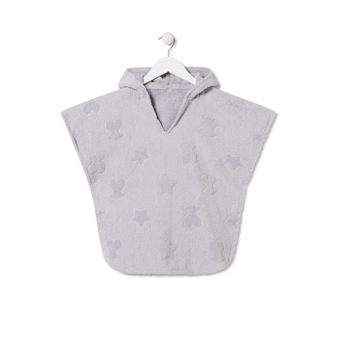Poncho con capucha de rizo Osos+estrellas Gris