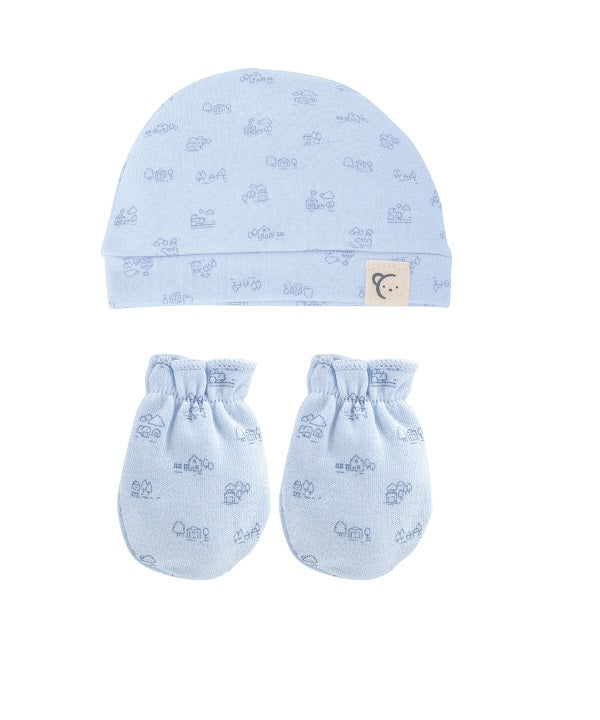 Pack Gorro y manoplas CASITAS AZUL