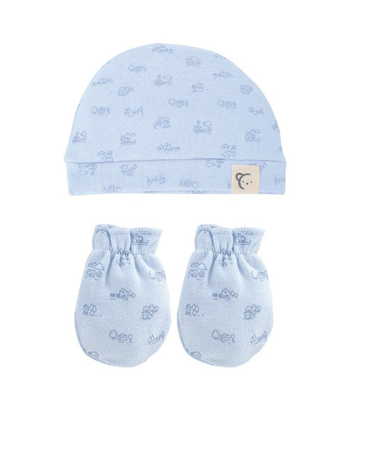 Pack Gorro y manoplas CASITAS AZUL