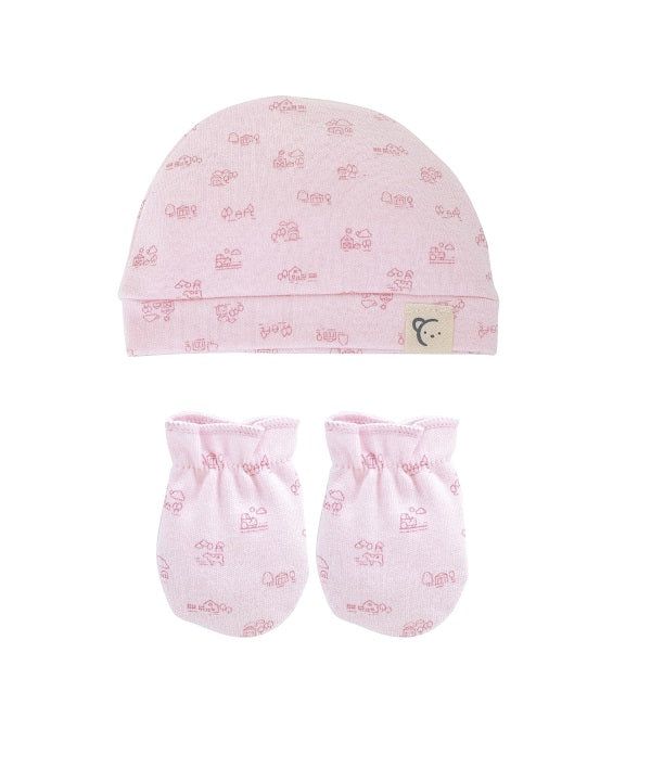 Pack Gorro y manoplas CASITAS ROSA