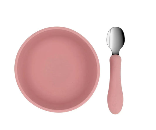 Bol Silicona + Cuchara Acero Light Pink