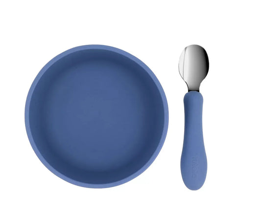 Bol Silicona + Cuchara Acero Ocean Blue