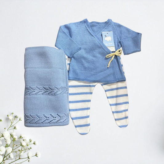 Canastilla conjunto AZUL con toquilla a juego