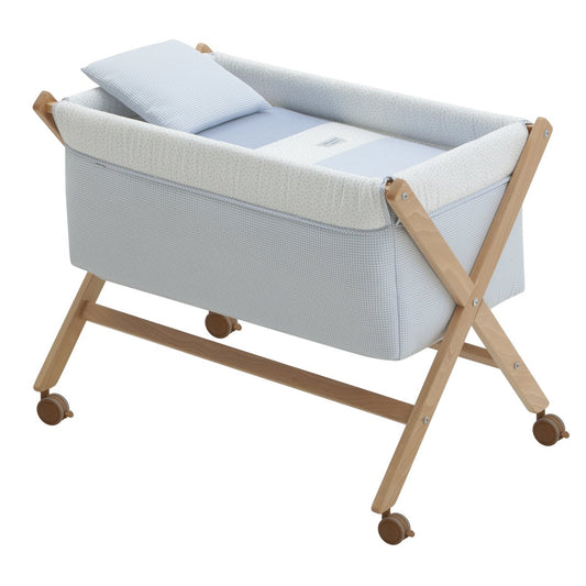 Minicuna Tijera Madera Vichy10 Celeste/Natural 55X87X74 Cm
