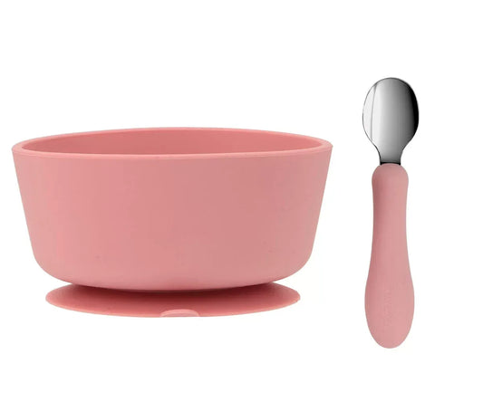 Bol Silicona + Cuchara Acero Light Pink