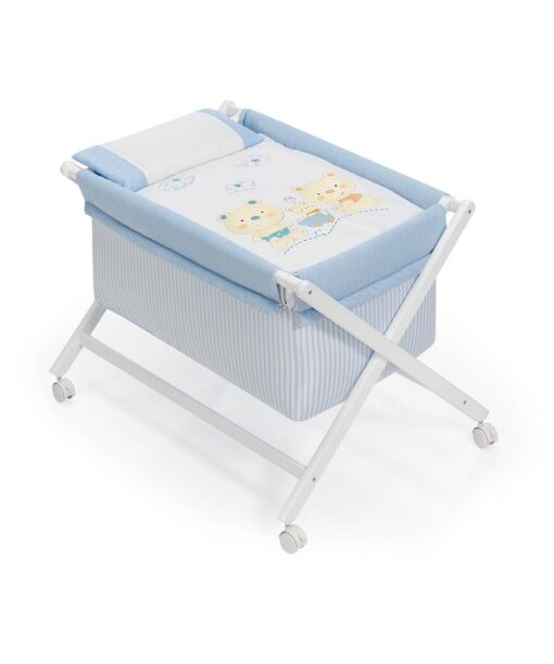 Minicuna plegable oso carrito azul