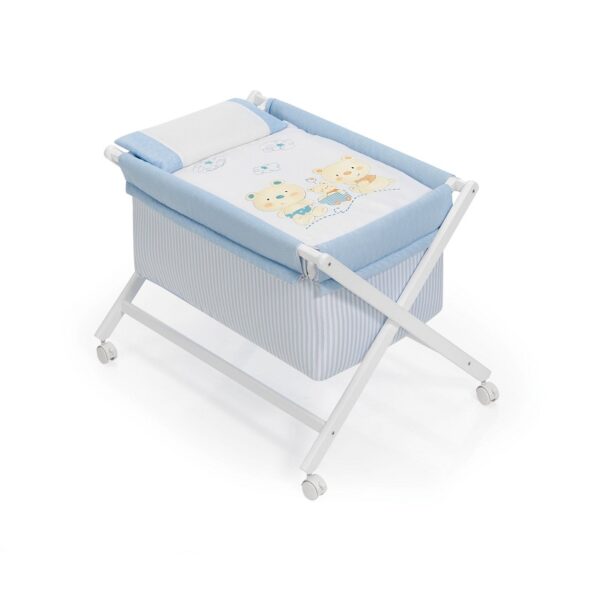Minicuna plegable oso carrito azul