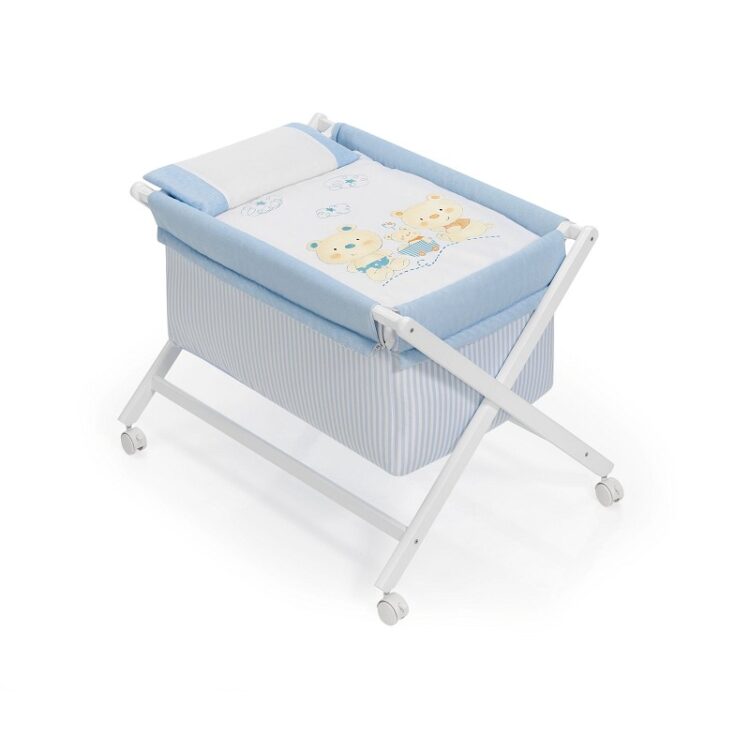 Minicuna plegable oso carrito azul