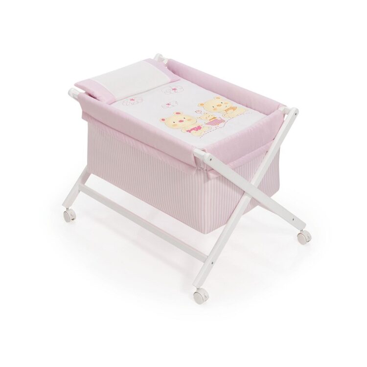 Minicuna plegable oso carrito rosa
