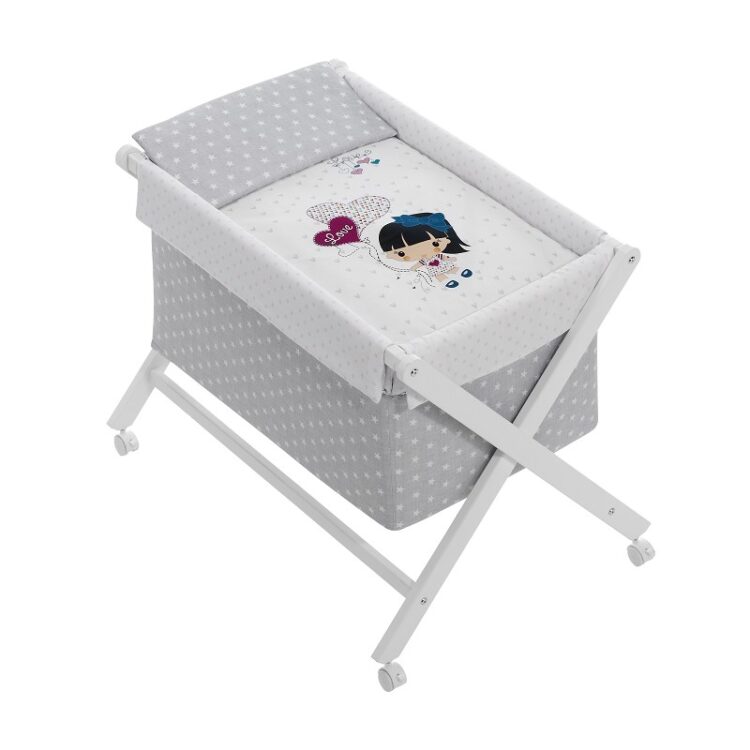 minicuna plegable niña corazones