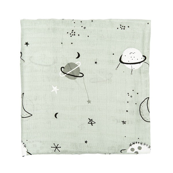 muselina tela bebé planets bambu verde