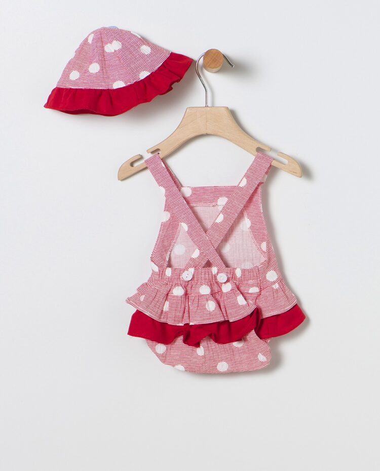 Peto de bebé niña rojo con rayas y topos - Imagen 2