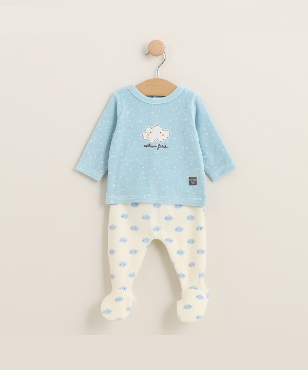 PIJAMA BEBE INVIERNO LARANGINHA R510012 CRUDO / AZUL - Tienda moda infantil  online