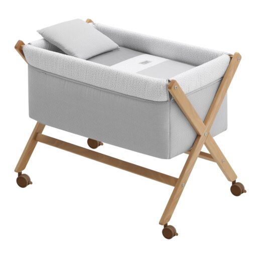 Minicuna Tijera Madera Vichy10 Gris/Natural 55X87X74 Cm