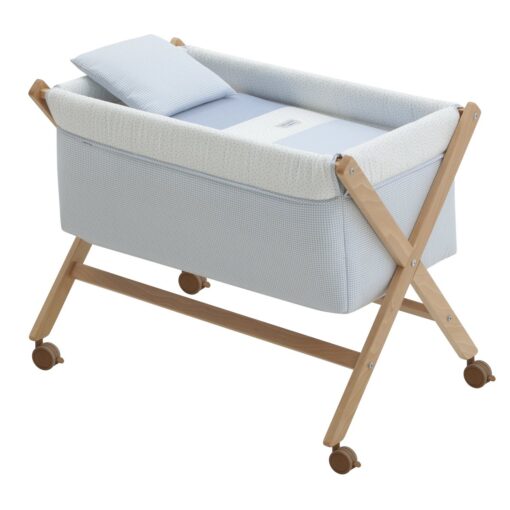 Minicuna Tijera Madera Vichy10 Celeste/Natural 55X87X74 Cm