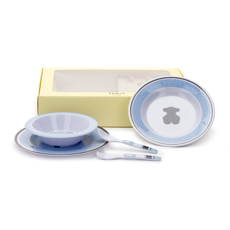 Set 3 Platos cuchara y tenedor Celeste