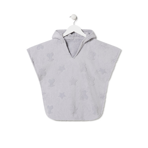 Poncho con capucha de rizo Osos+estrellas Gris