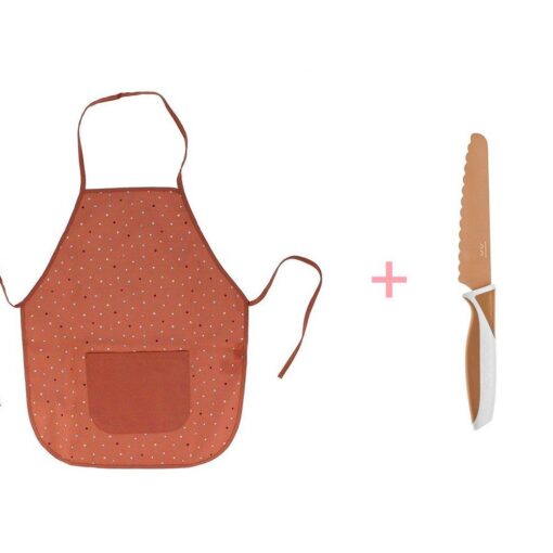 Pack Delantal Infantil Dots Brown Personalizable + Cuchillo Caramel