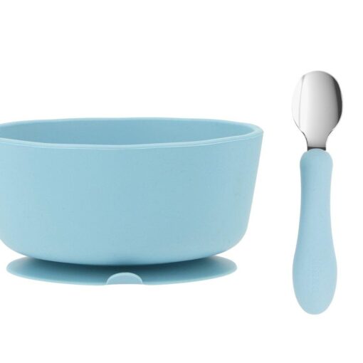 Bol Silicona + Cuchara Acero Sky Blue