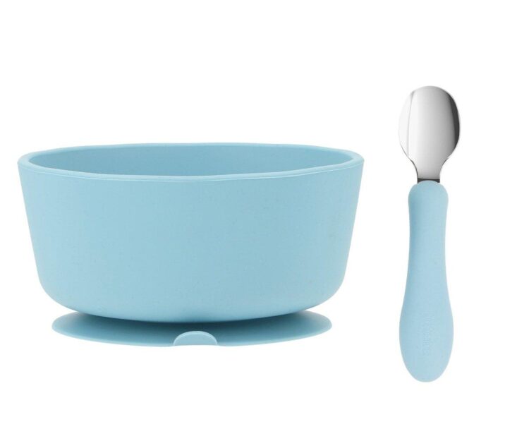 Bol Silicona + Cuchara Acero Sky Blue