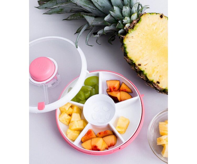 Caja Almuerzo Snack Spinner Flip, Correa de Mano y Hoja de Pegatinas Coral Pink - Imagen 6