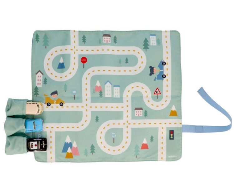 Juego Mantel con Circuito Menta + 3 Coches Rosa