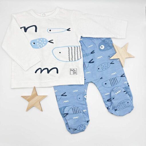 Conjunto polaina Fish azul y blanco